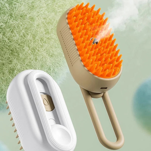 Cepillo de Vapor 3 en 1 para Gatos — Limpia, Deslanadora y Masajea